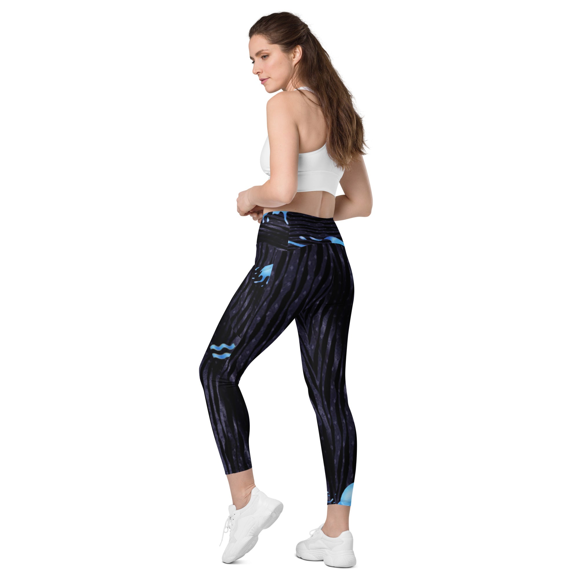 Gym Leggings with Pockets for Aquarius Girls. Zodiac Yoga Pants- Cosmic Aqua by WickedYo.
